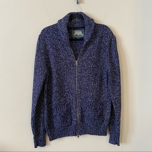 Root-navy & White Full Zip Double Pocket Knitted Sweater (Small) - Picture 1 of 11